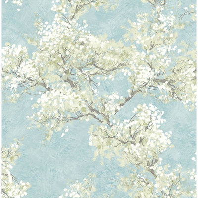 Cherry Blossom Grove Blue Mist & Green Tea Wallpaper
