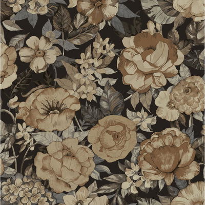 Watercolor Floral Garden Neutral & Wrought Iron Wallpaper