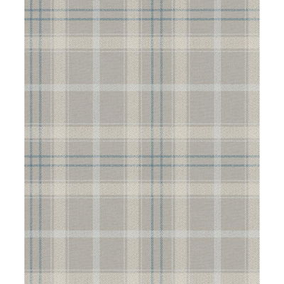 Tailor Plaid Argos Grey & Blue Wallpaper