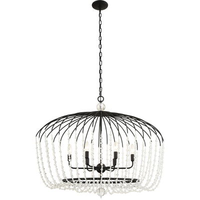 Voliere 6-Light Crystal Oval Pendant - Matte Black