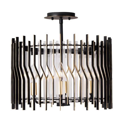 Park Row 4-Light   Semi-Flush - Matte Black/French Gold