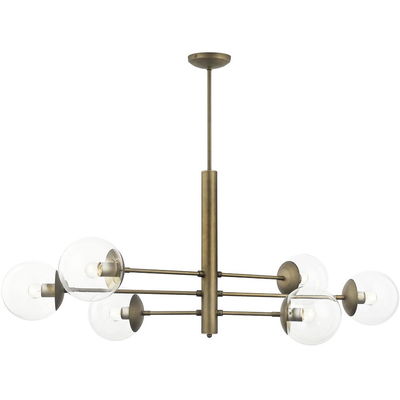 Mid-Century 6-Light Linear Pendant - Antique Brass